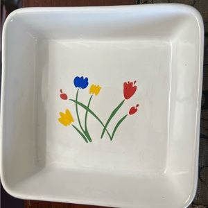 Marimekko 1980s Tulips Pattern 6.5” x 1.5” deep ceramic oven baking dish